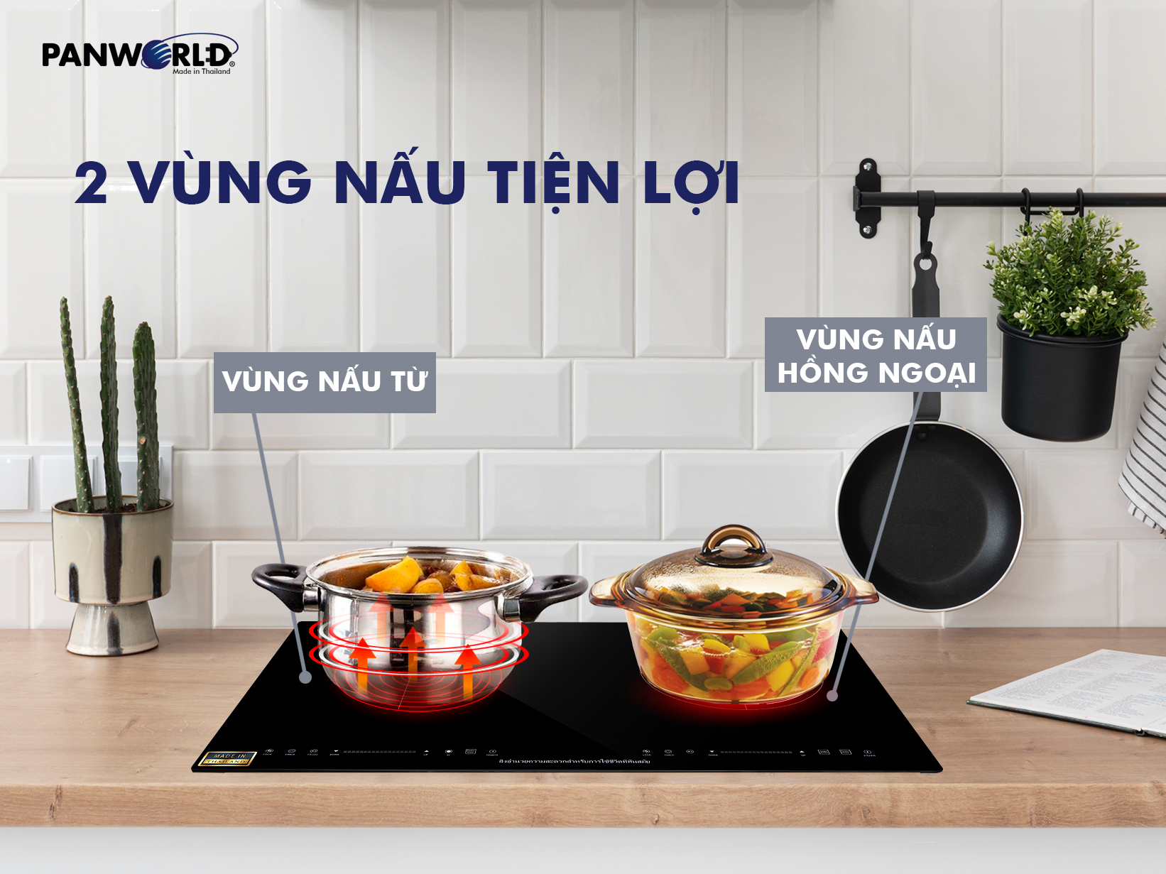 Bếp đôi điện từ + hồng ngoại Panworld PW-1913 Thái Lan - Hàng chính hãng