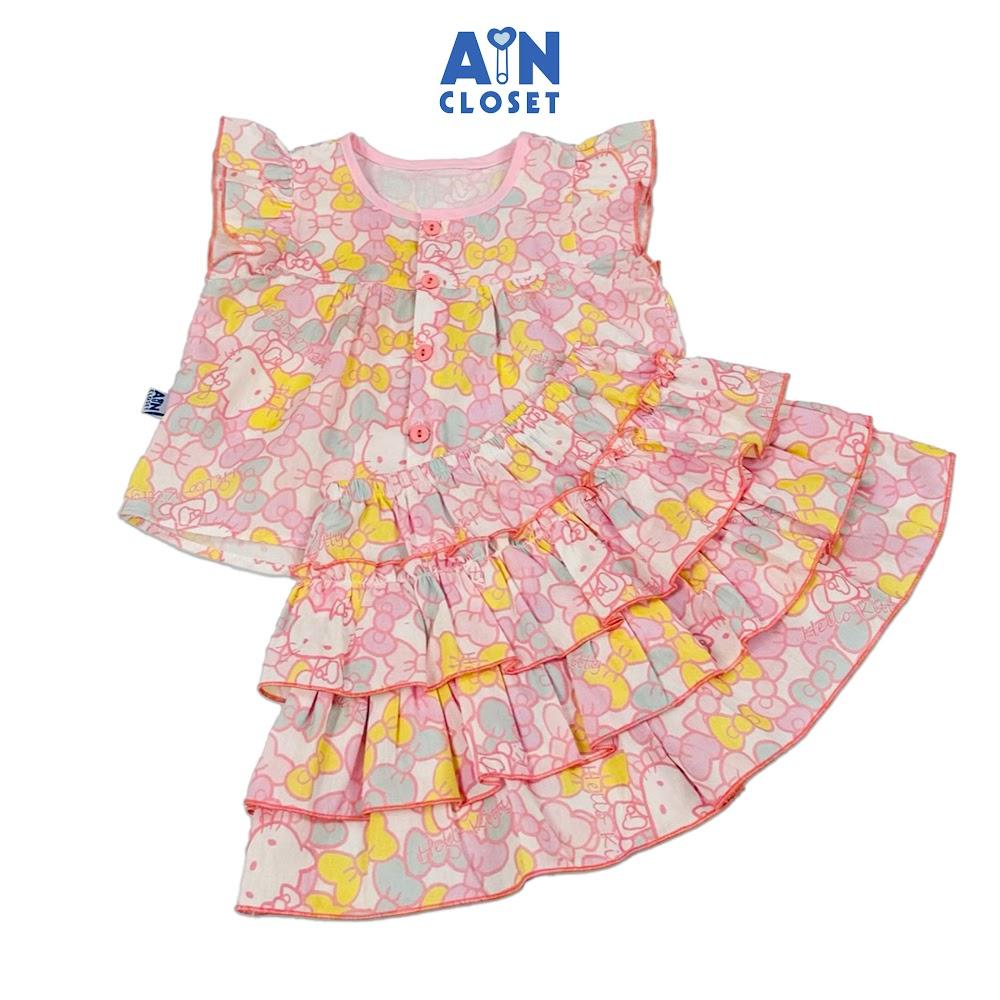 Bộ quần áo Ngắn bé gái họa tiết Mèo Kitty Hồng cotton - AICDBGRUYXSY - AIN Closet