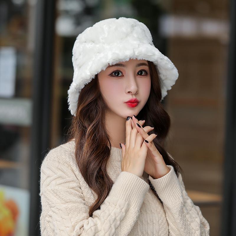 Mới Lông Thỏ Ấm Lưu Vực Nón Mùa Đông Bộ Ngoài Trời Thời Trang Xu Hướng Đồng Màu Làm Dày Hơn Người Cá Nón