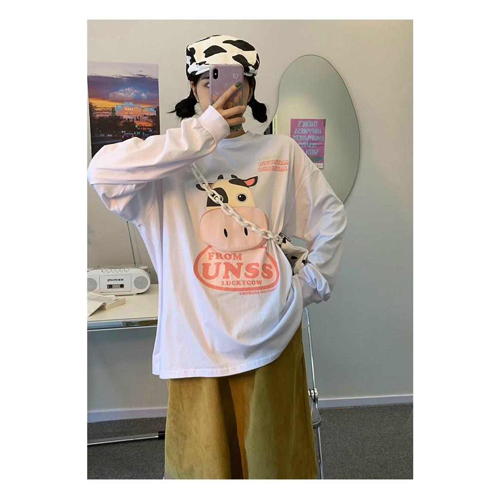 Áo thun dài tay BÒ SỮA UNSS phông Unisex nam nữ tee oversize form rộng pull Ulzzang Streetwear thu đông vải mềm