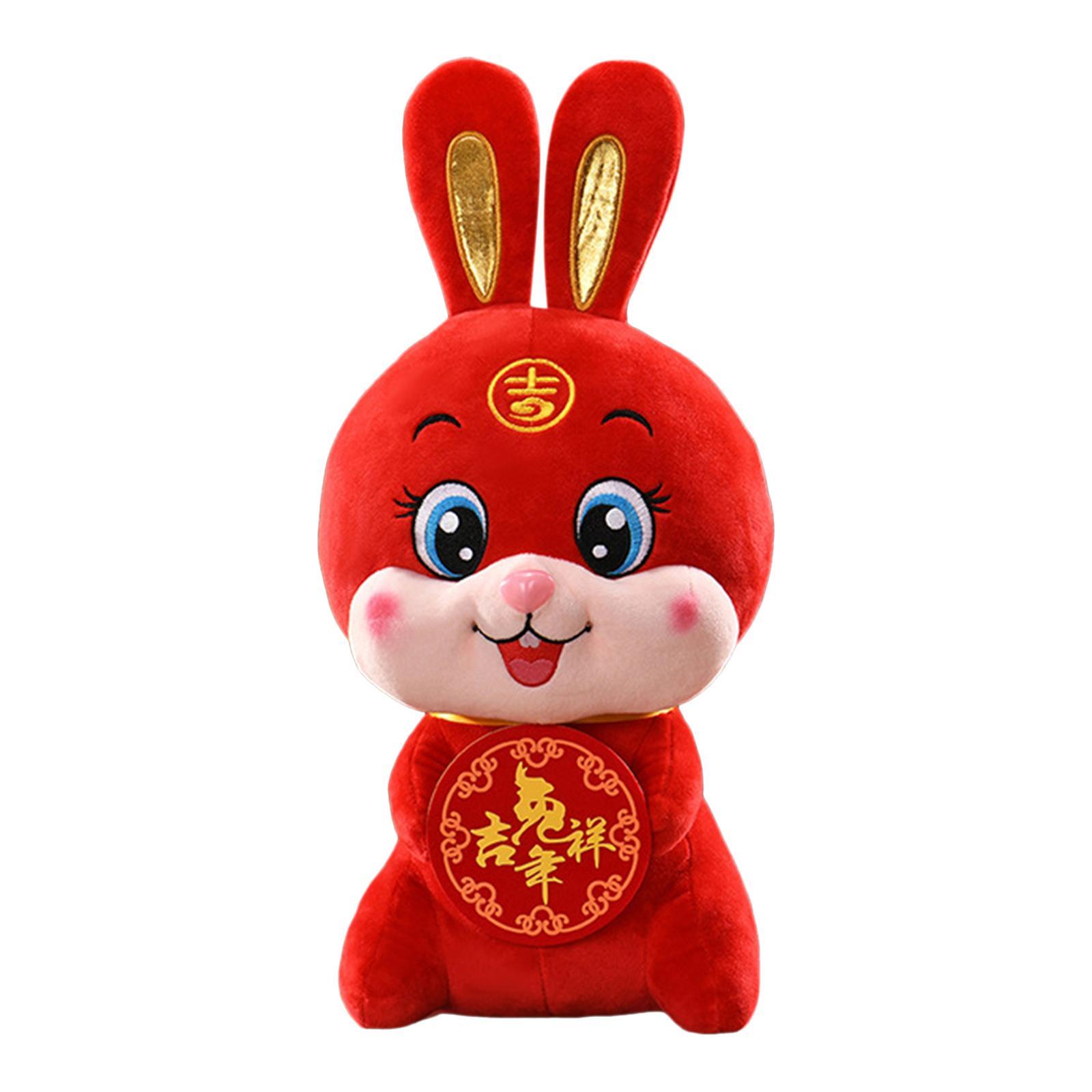 Chinese Rabbit Plush Toy Soft Stuffed Animal Doll for Table Office Decoration Souvenir Gift