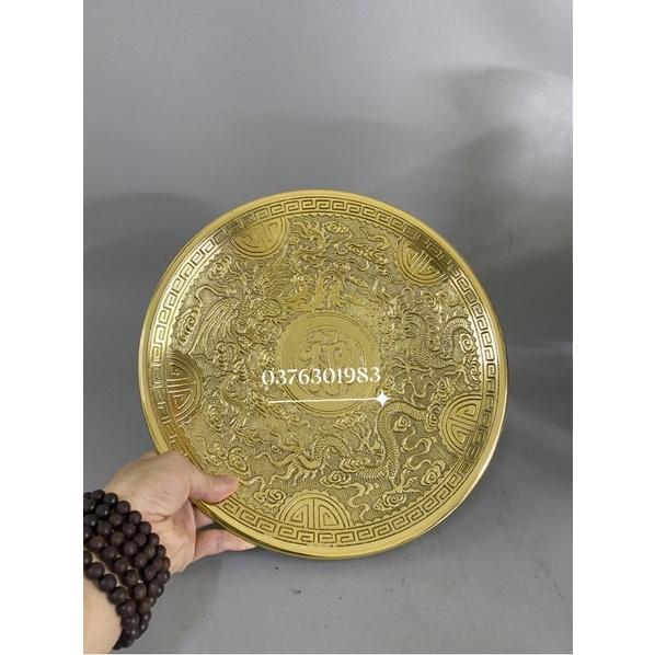 Mâm bồng mâm bày ngũ quả bằng đồng chữ Lộc và phúc 30cm