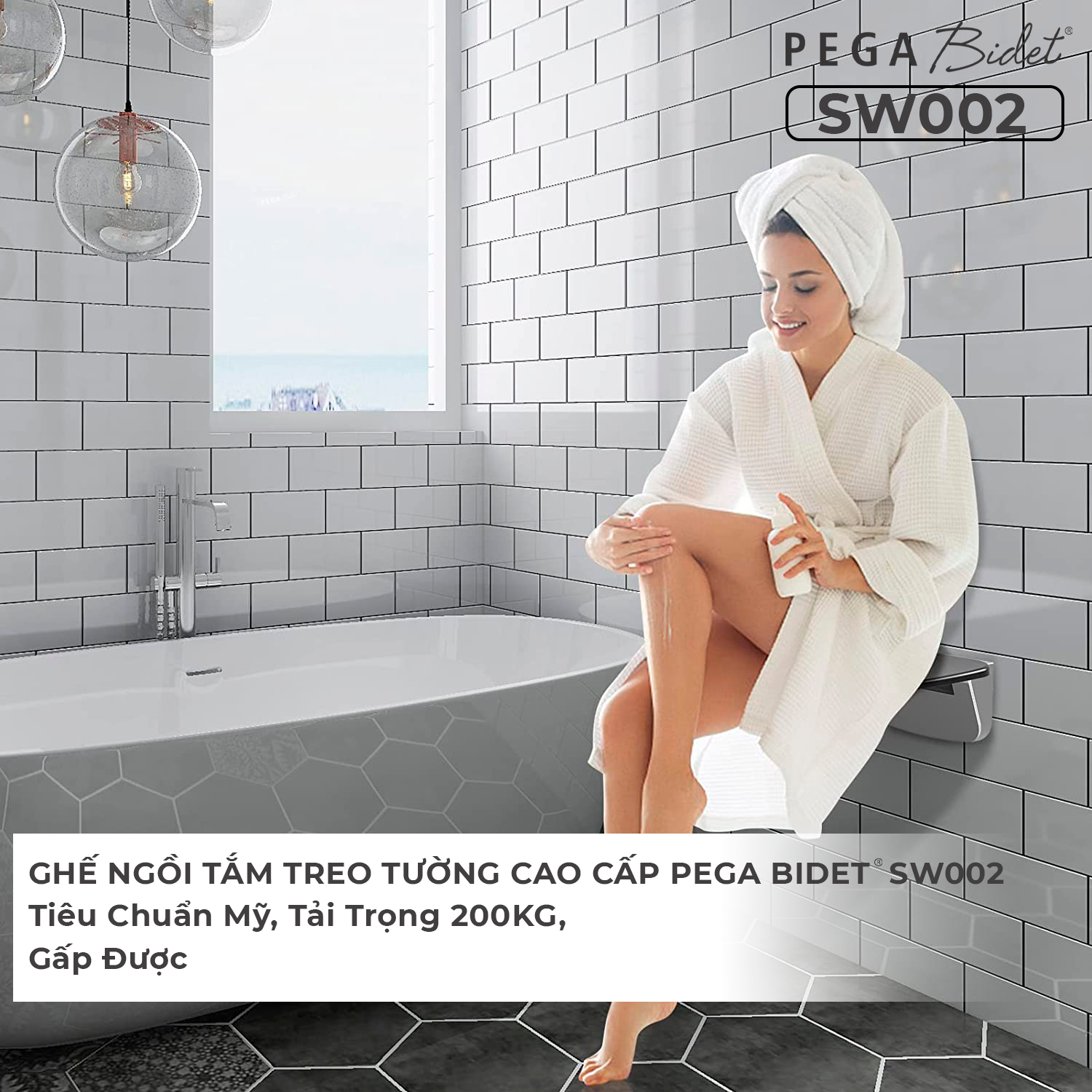 Ghế ngồi tắm treo tường cao cấp PEGA Bidet SW002 tải trọng tới 200KG, gấp mở tiện lợi - Sản phẩm đạt tiêu chuẩn Mỹ