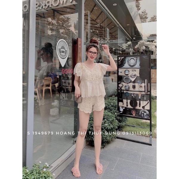 Set bộ đồ ren tiểu thư tay bồng kiểu peplum hàng QC