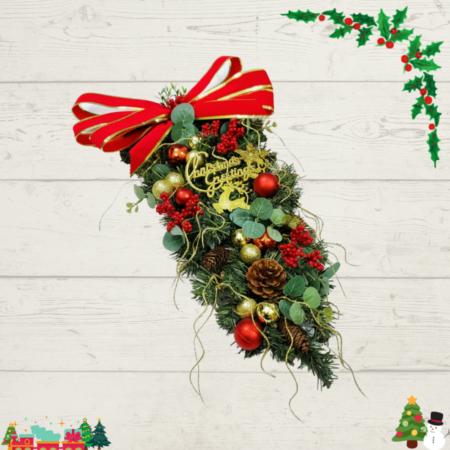 Chùm Thông Treo Tường CT01 Nơ Nhung Đỏ Trang Trí Noel Giáng Sinh