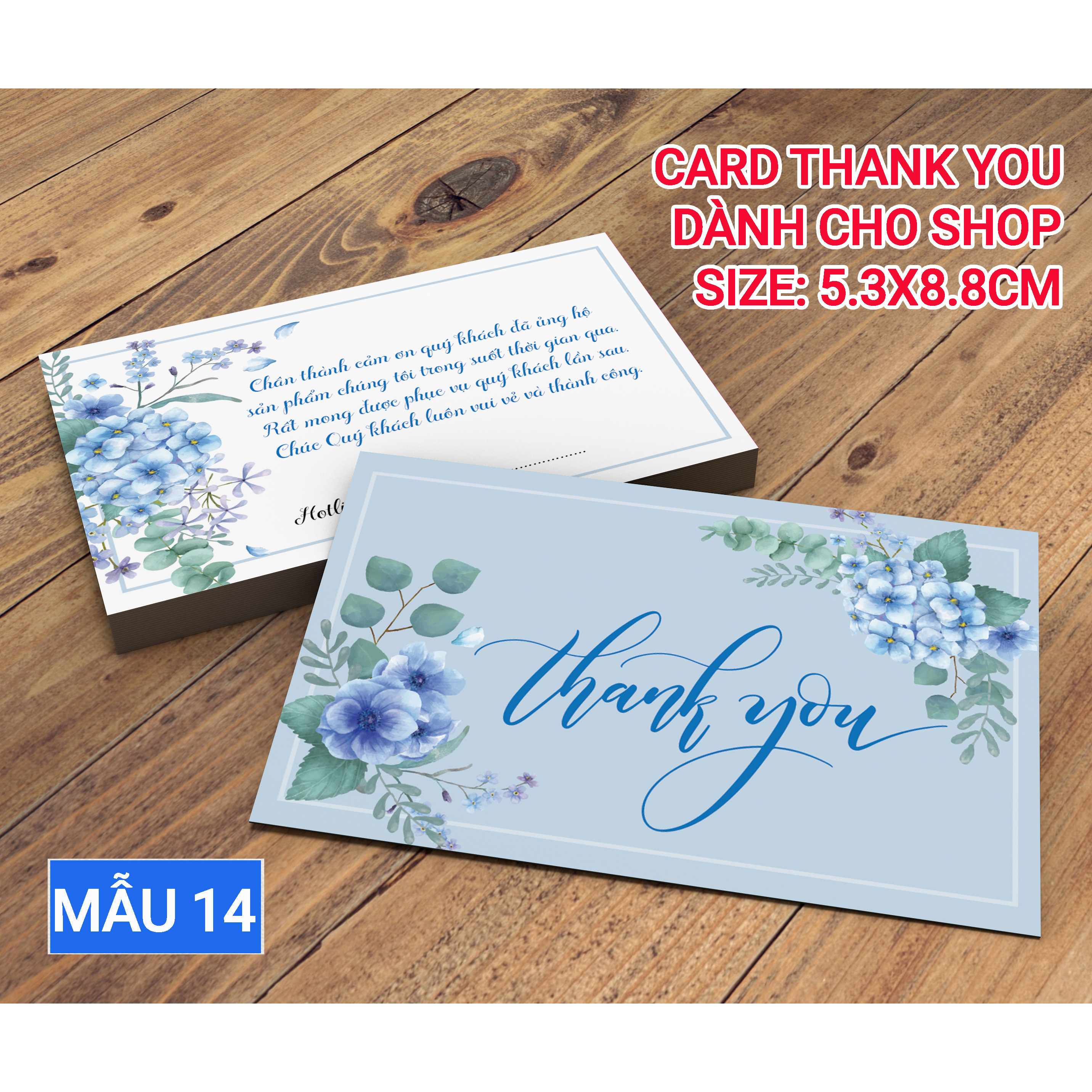 500 Thẻ Cảm Ơn Cho Shop - Mẫu 14 - Hoa Xanh Dương