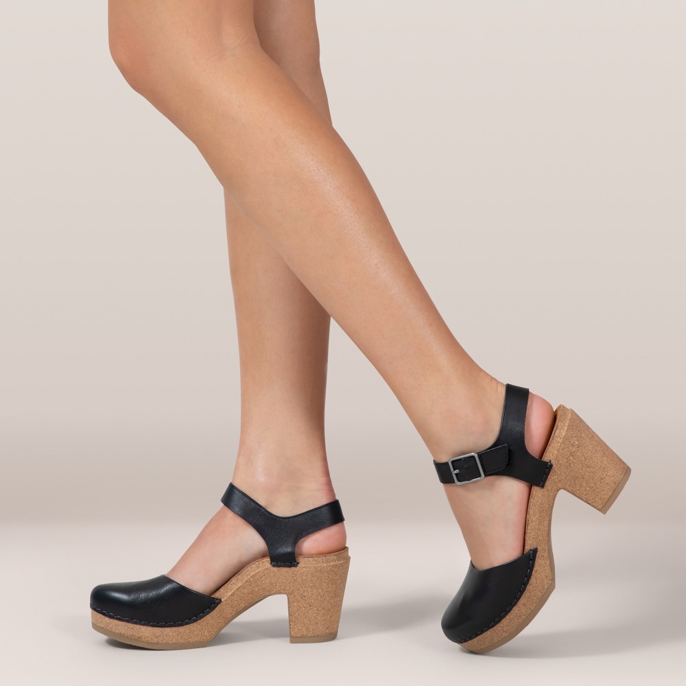Giày sandal sức khỏe nữ Aetrex Finley Black - Giày cao gót đệm da êm, nhẹ
