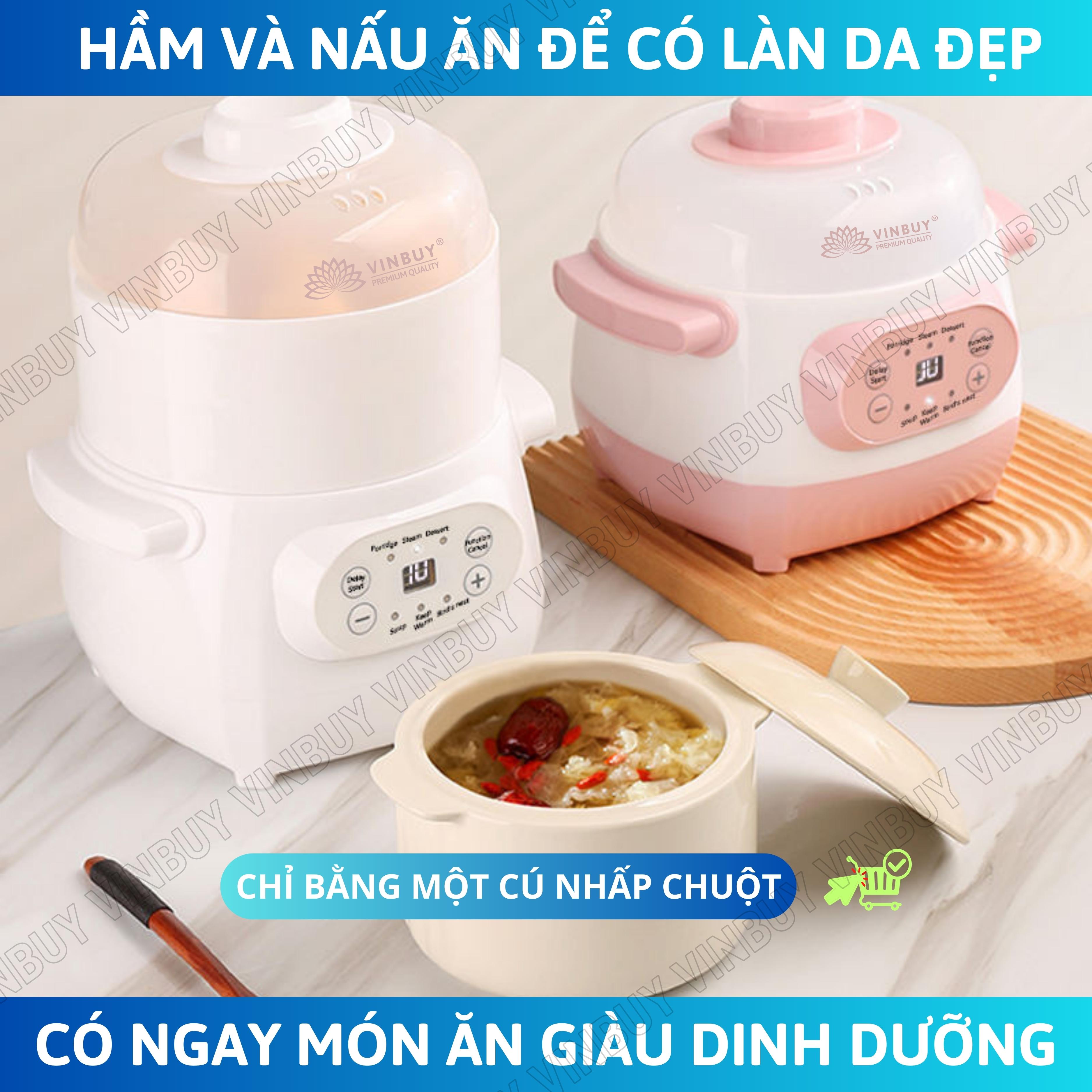 Nồi kho thịt, nồi chưng yến, nồi nấu chậm, nồi hầm cháo cho bé ăn dặm giữ trọn chất dinh dưỡng, dung tích 1 lít, công suất 200W - Hàng chính hãng VINBUY