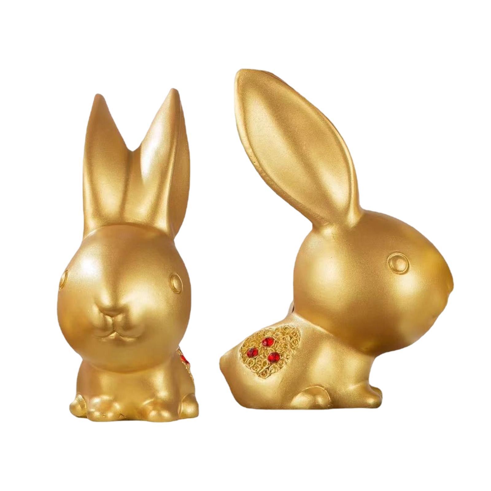 2Pcs Resin Rabbit Statue Home Decor Tabletop Office Handcrafts Ornaments