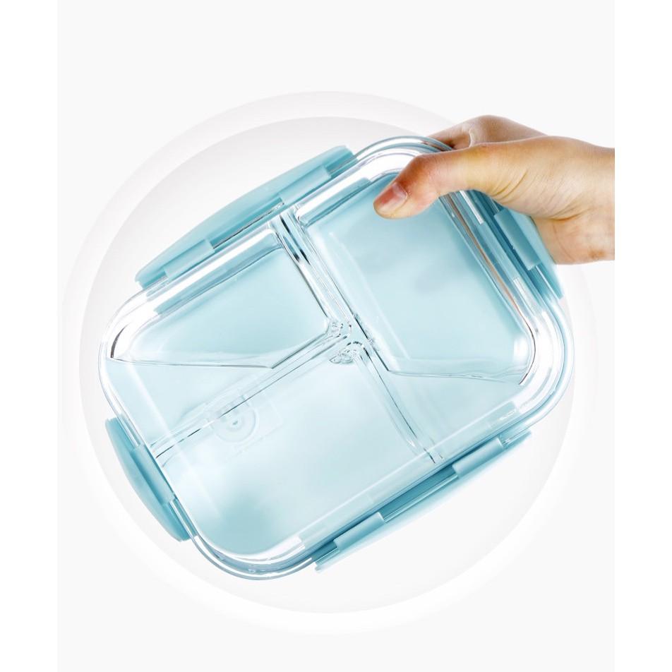 Hộp Cơm Thủy Tinh 3 Ngăn 1050 Ml + Thố Canh Thủy Tinh Tròn 600Ml Phong Cách Nhật Bản Cực Kì Tiện Lợi - Loại Tốt