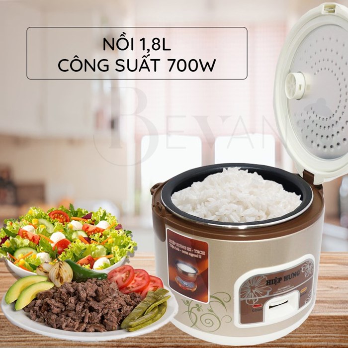 Nồi cơm điện cơ hàng chính hãng Hiệp Hưng Cao Cấp HHCC-01 Bevano, giữ ấm 12 giờ, nồi cơm 1.8L lòng nồi cơm niêu không dính đa năng, tiết kiệm điện năng