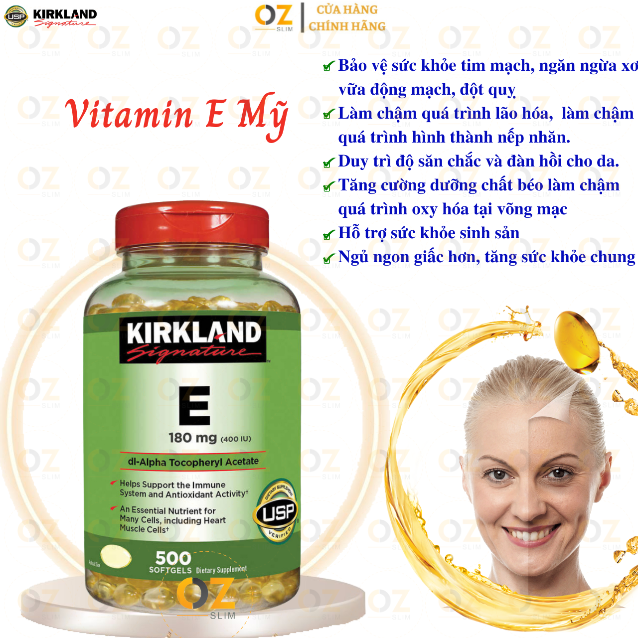 Vitamin E Mỹ Kirkland Signature giúp đẹp da, tóc, làm chậm quá trình lão hóa, chậm nhăn da, tốt cho tim mạch, hỗ trợ sức khỏe sinh sản- OZ Slim Store