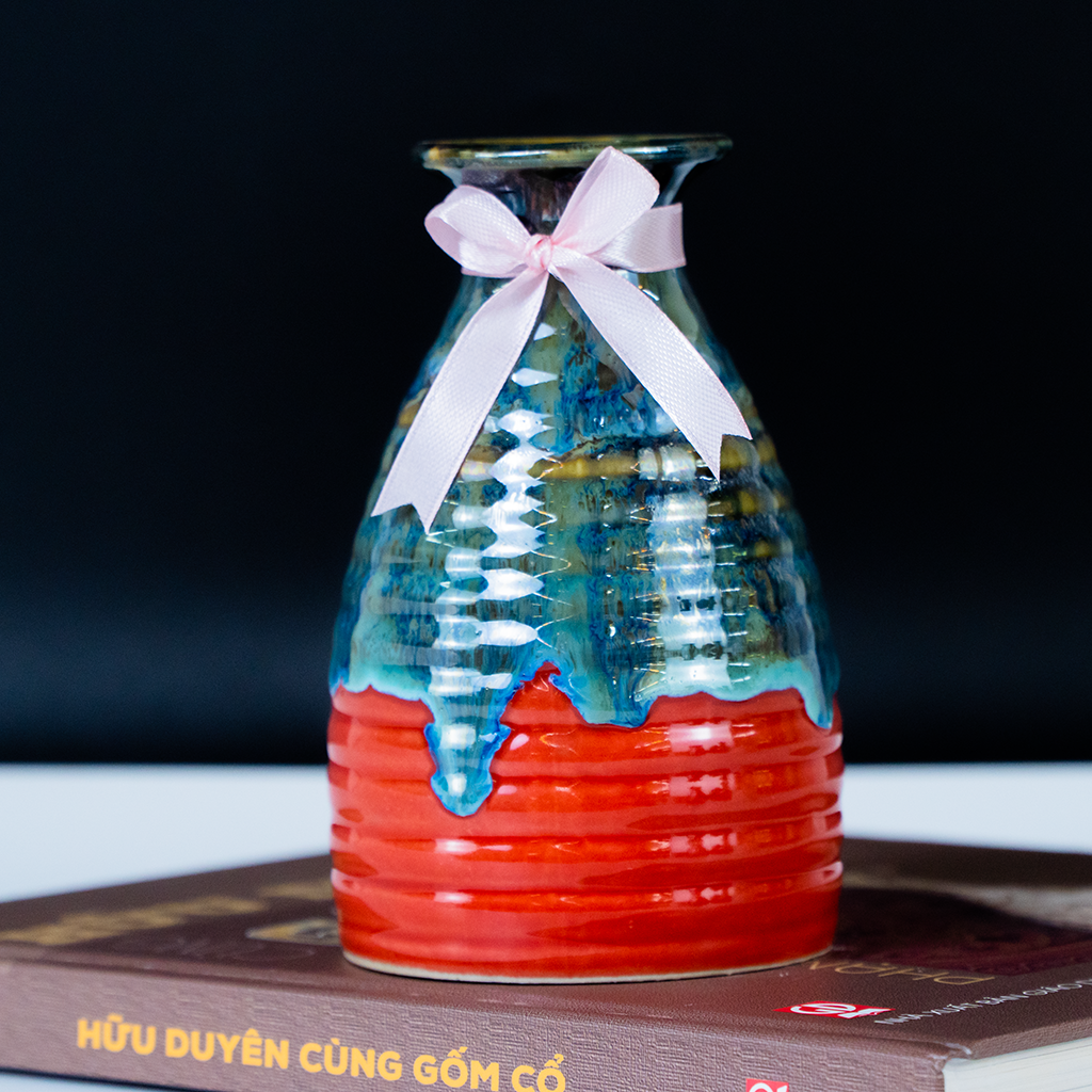 Lọ hoa, Bình hoa mini men hoả biến đỏ trang trí nhà cửa văn phòng quán cà phê