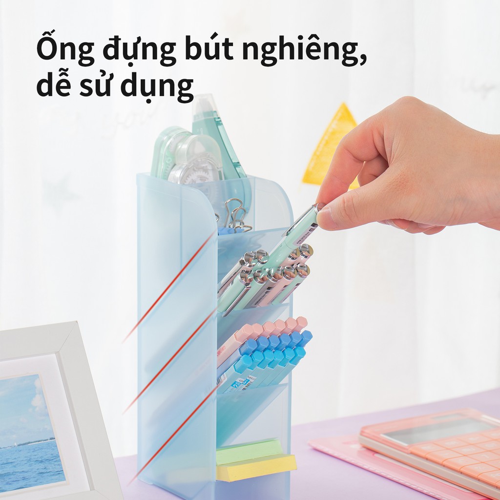 Kệ ống đựng mỹ phẩm 4 ngăn Deli - Xanh/ Trắng/ Hồng - 8932 / 8933