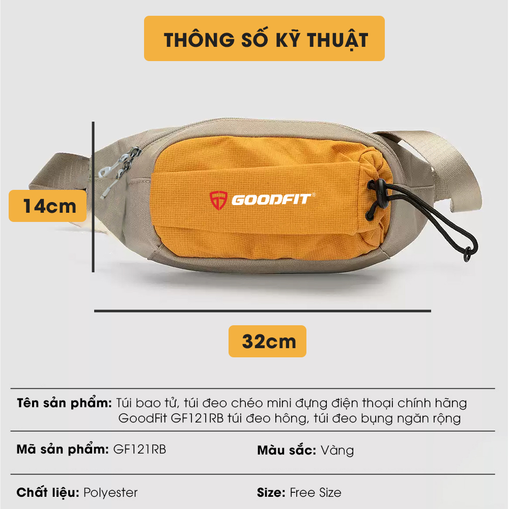 Túi bao tử, túi đeo chéo mini đựng điện thoại chính hãng GoodFit GF121RB túi đeo hông, túi đeo bụng ngăn rộng