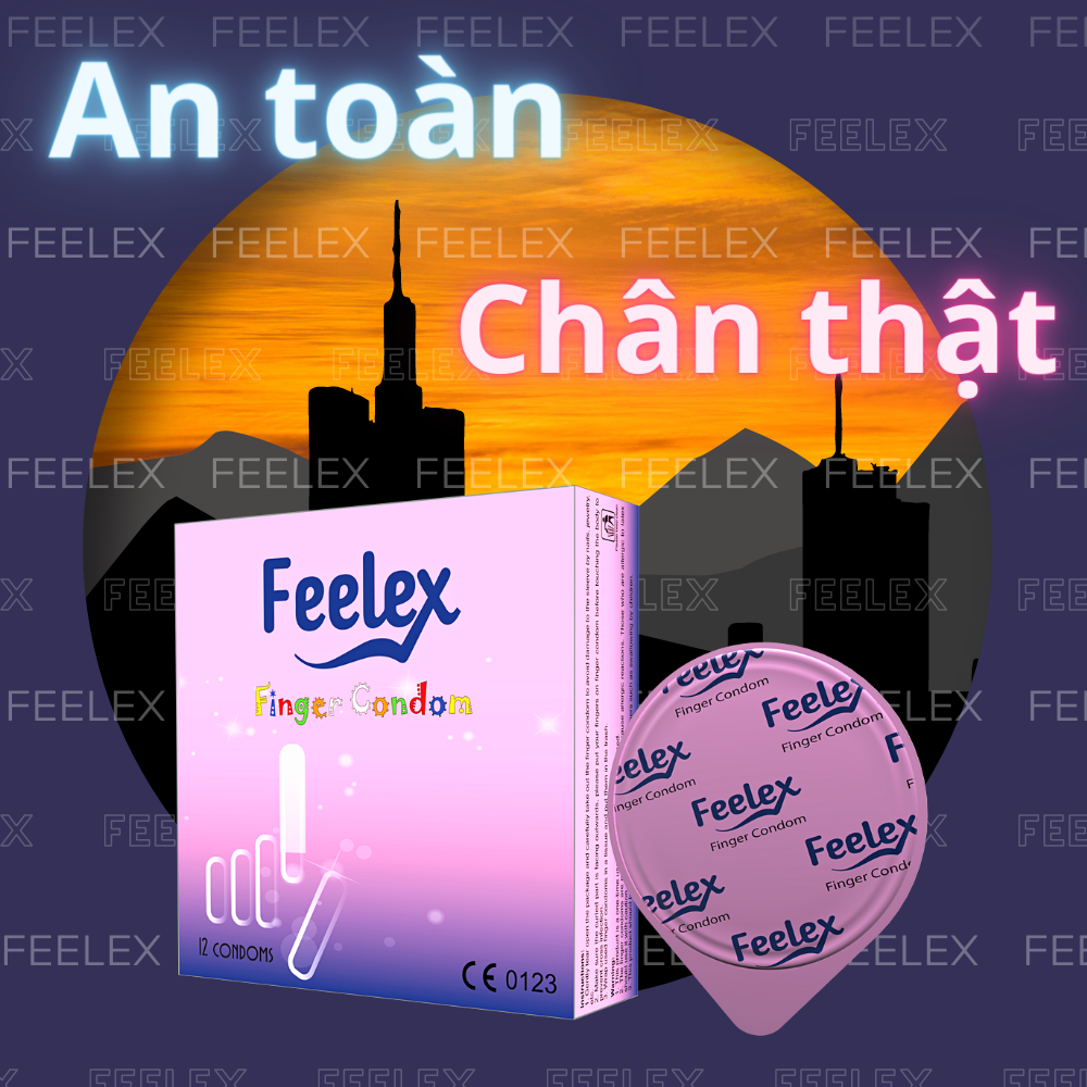 Bao cao su ngón tay Feelex Finger Condom siêu dai, nhiều gel bôi trơn, hộp 12 pcs