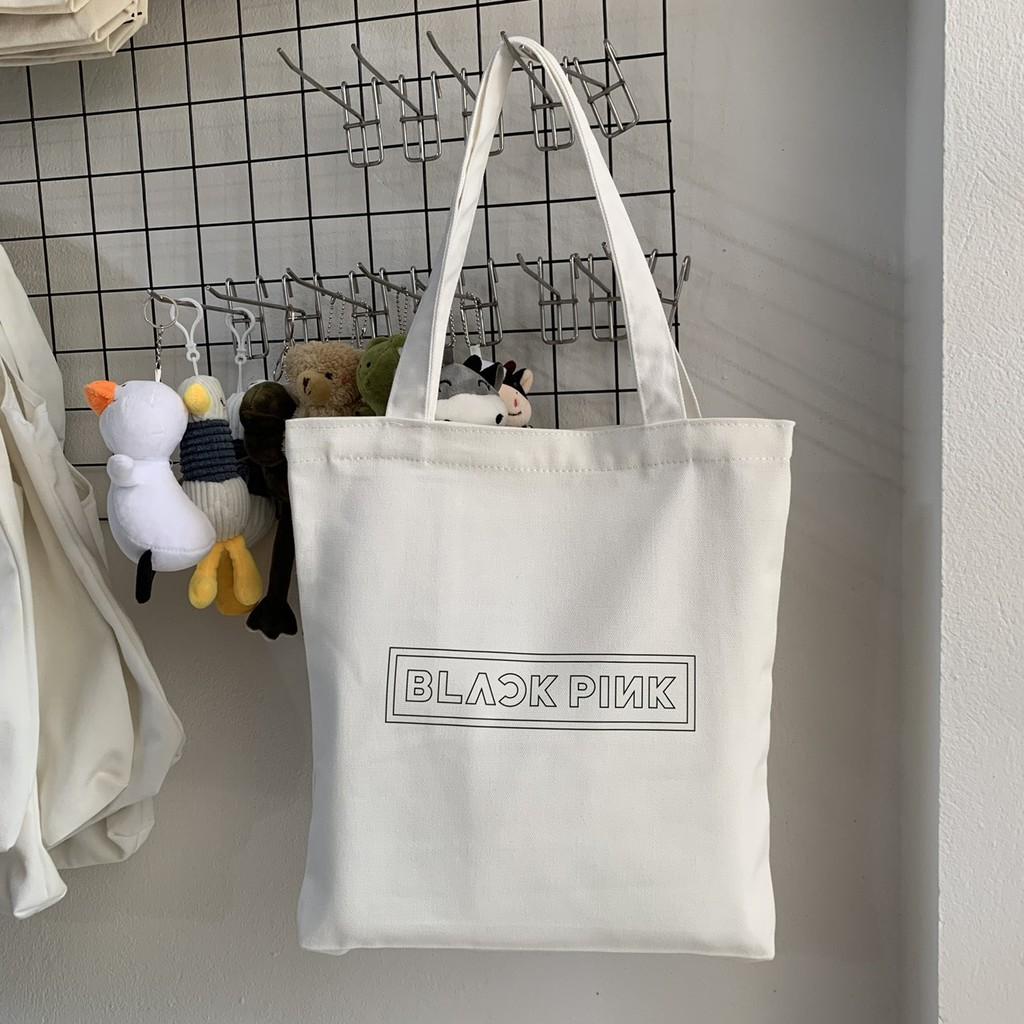 (New) TÚI TOTE VẢI CANVAS IN CHỮ + BIỂU TƯỢNG CÓ KHOÁ KÉO MIÊNG TÚI, TÚI PHỤ