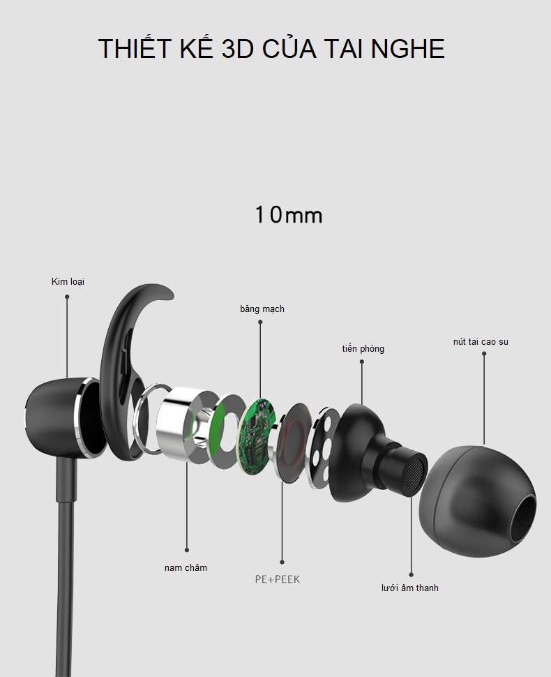 Tai Nghe Bluetooth 5.0 Chống Nước, Chống Mồ Hôi Phù Hợp Khi Chơi Thể Thao, Vận Động