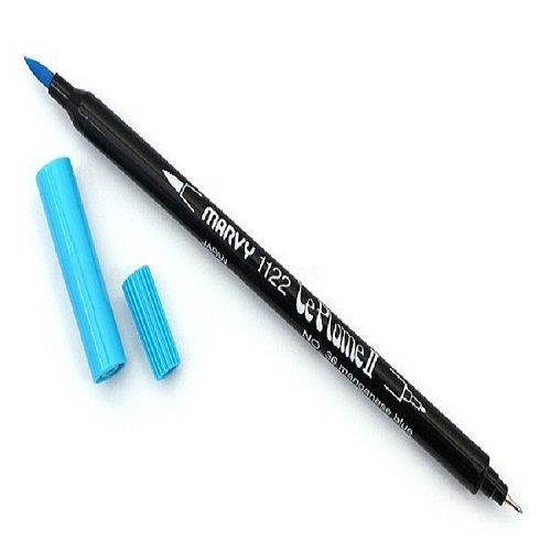 Combo 3 bút lông đầu cọ viết calligraphy Marvy Le Plume II Double-Sided Watercolor Marker - UP.PENS Collection - Blue Colors