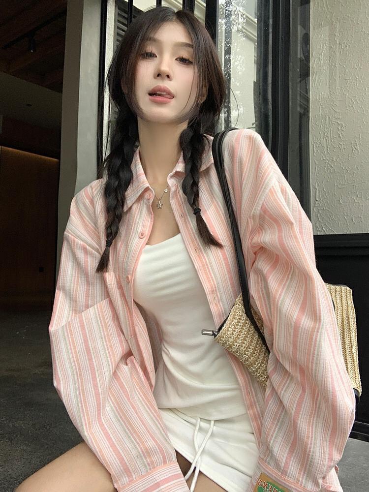 Áo sơ mi khoác ngoài form rộng unisex - Áo sơ mi nữ oversize sọc nhỏ số 12