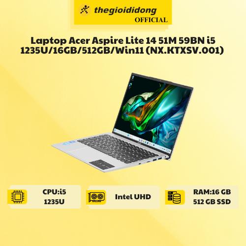 Laptop Acer Aspire Lite 14 51M 59BN i5 1235U16GB512GBWin11 (NX.KTXSV.001) - Hàng Chính Hãng