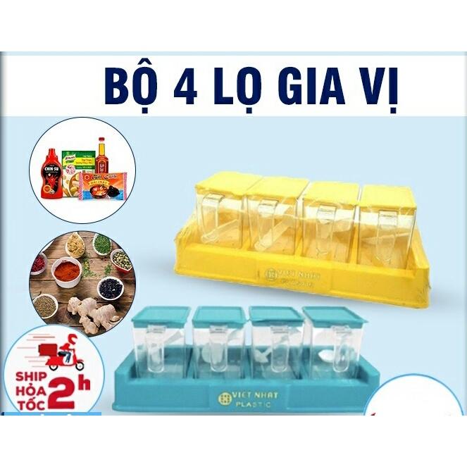 Bộ 4 Hũ Đựng Gia Vị Kèm Thìa Có Nắp Và Khay 2939