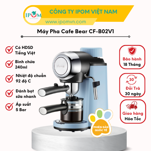 Máy Pha Cà Phê Bear Tự Động Pha Cafe, Pha Espresso Phong Cách Ý CF-B02V1 - Hàng Chính Hãng Bảo Hành 18 Tháng