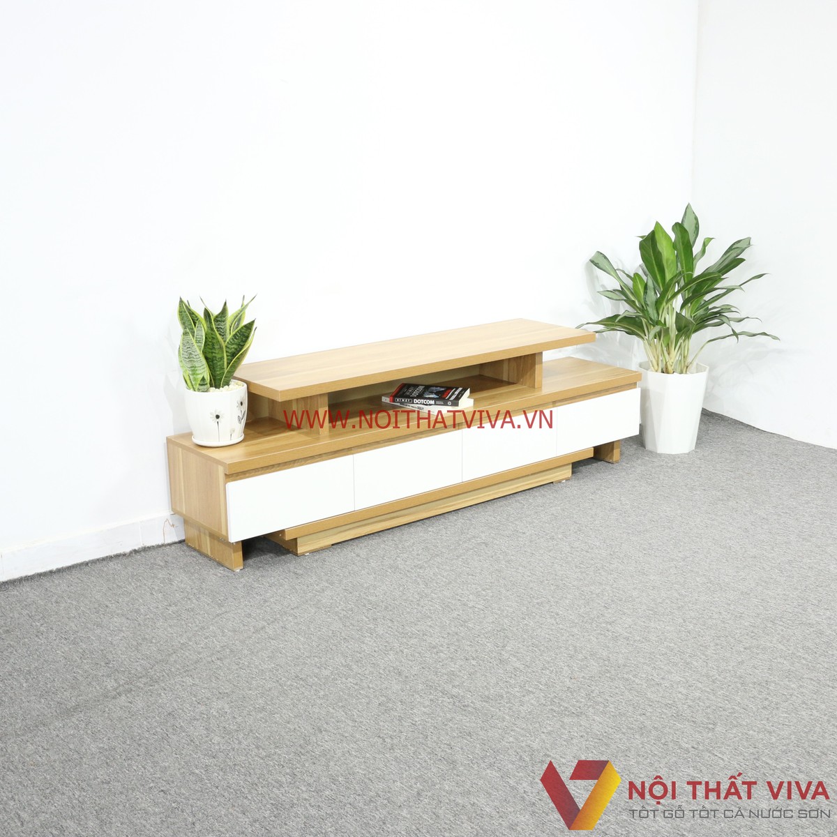 Kệ Tivi Thông Minh Gỗ MDF Melamine Màu Vàng Cánh Trắng Đẹp Hiện Đại