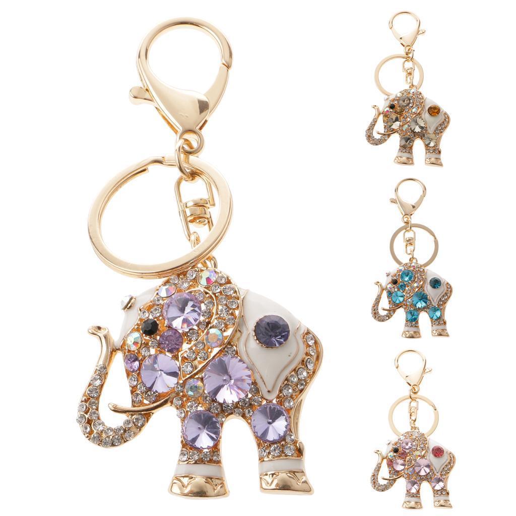 Elephant Keychain Crystal Keyring Key Ring Chain Purse Bag Charm Pendant Keyfob