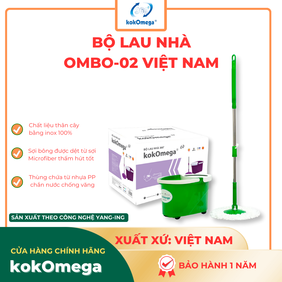 Bộ Lau Nhà Xoay 360 Độ Oval kokOmega OMBO-02