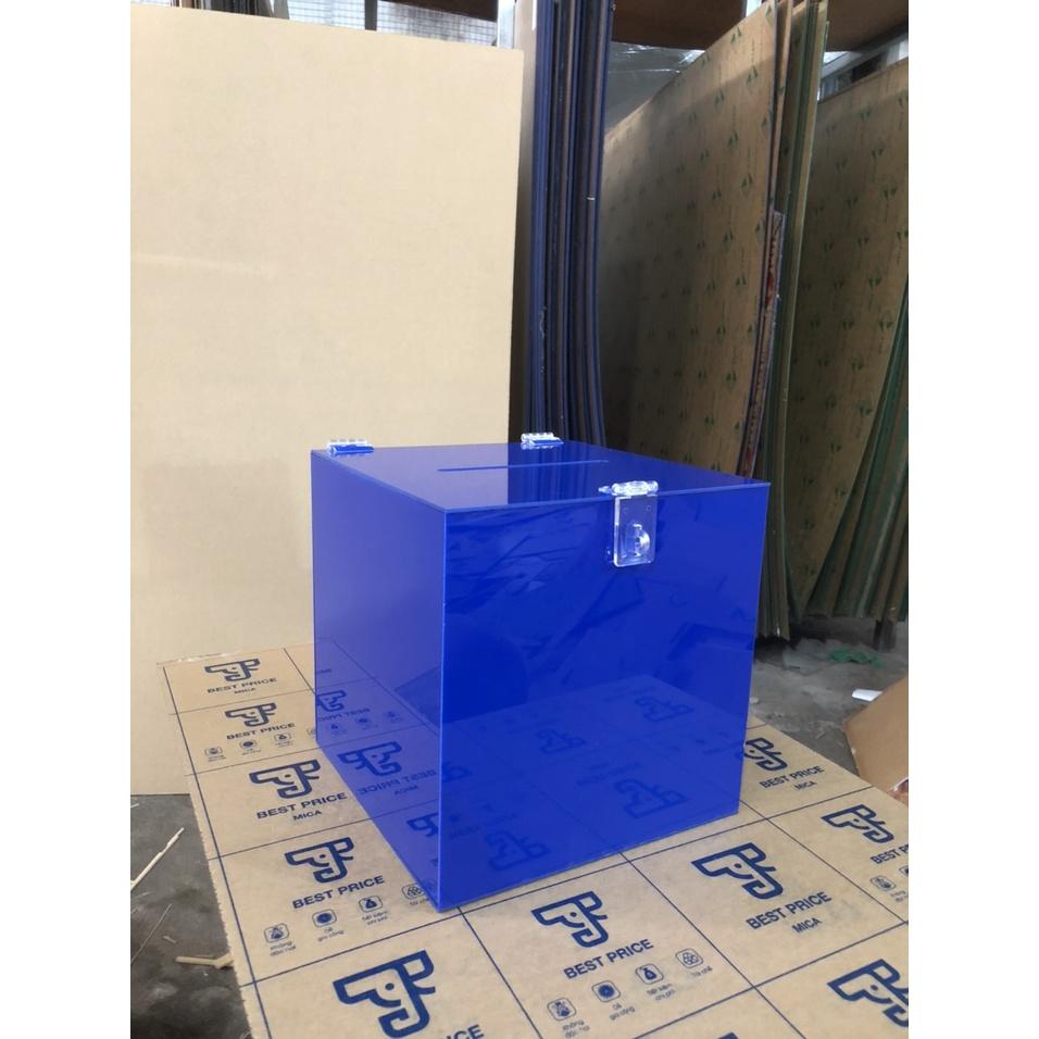 Acrylic Thùng phiếu, hòm phiếu, hòm bốc thăm, hòm từ thiện mica, nhiều kích thước, nhiều màu sắc ,micasaigon , Acrylic . - Xanh dương