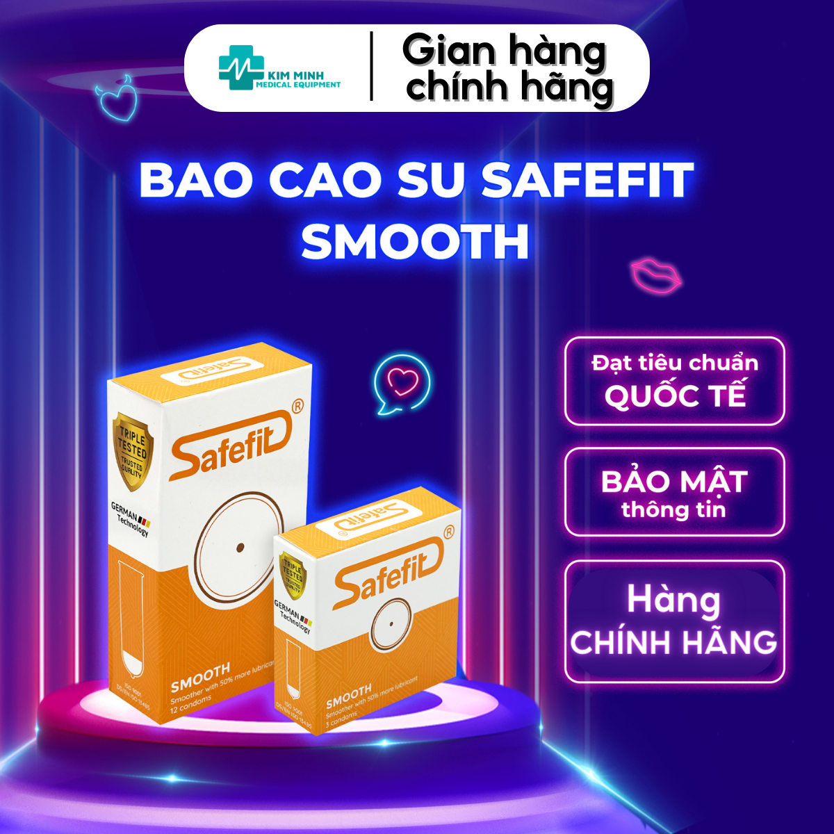 Bao cao su Safefit Smooth hộp 3 chiếc, 12 chiếc siêu mỏng nhiều gel bôi trơn