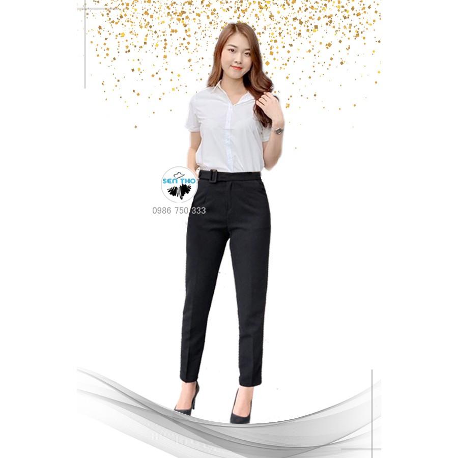 Quần Baggy Nữ Đai Vải Vuông ,Quần Công Sở Màu Đen Be Chất Vải Vitex Cao Cấp, Cạp Cao, Sang Trọng Thanh Lịch