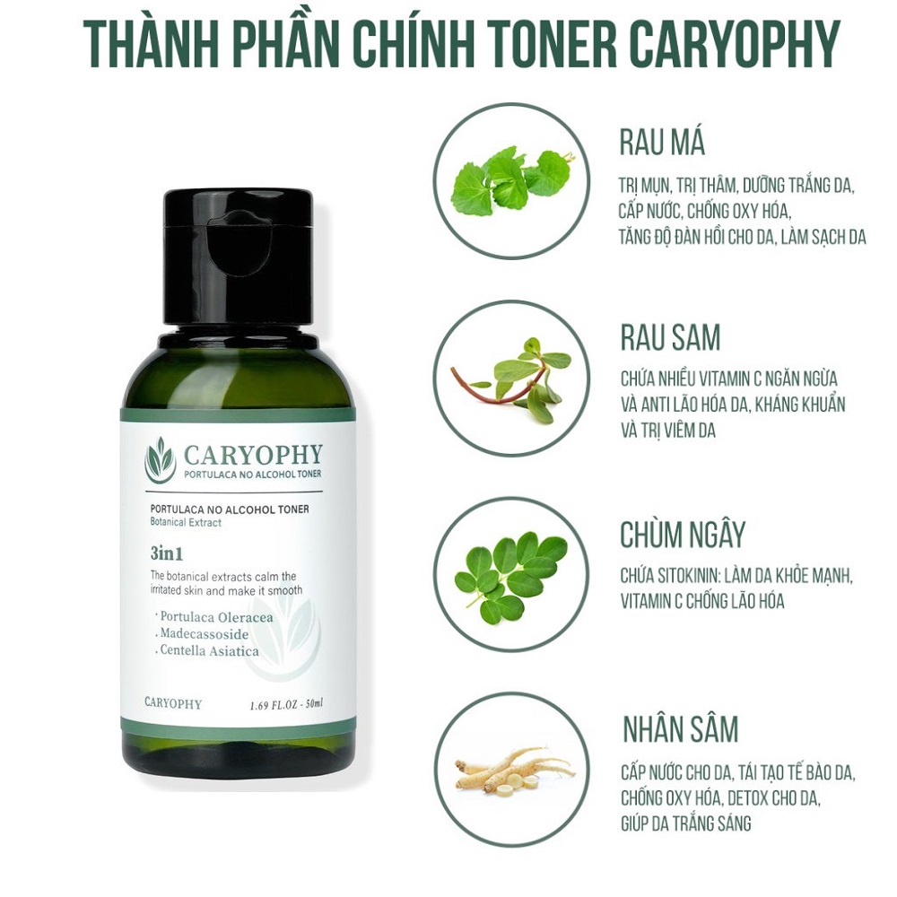 Nước Hoa Hồng Chiết Xuất Rau Má Ngừa Mụn Caryophy Portulaca Toner 50ml