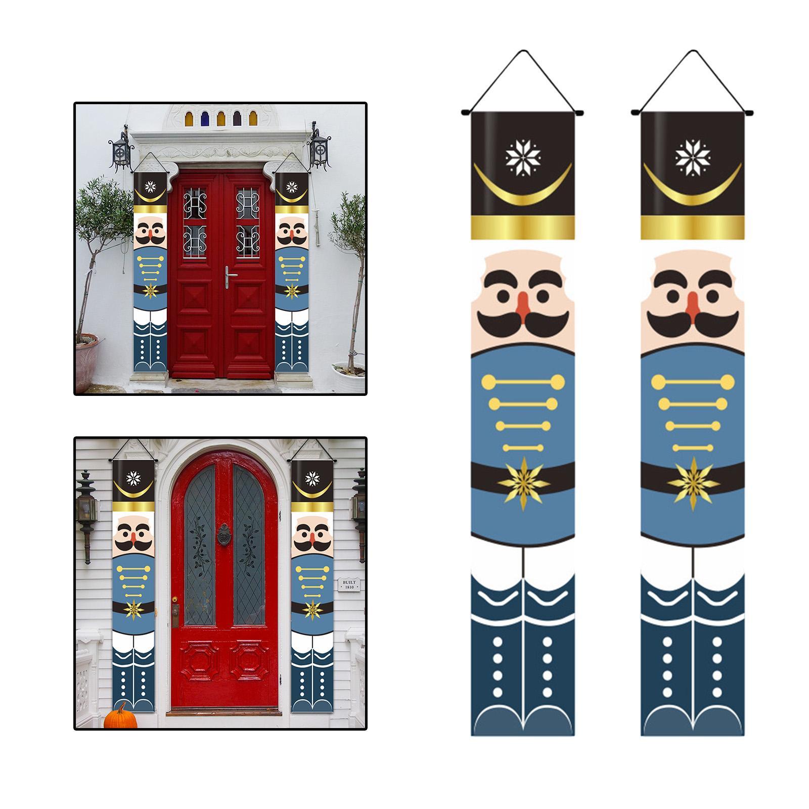 Christmas  Couplet Xmas Porch Sign Nutcracker Curtain Hanging Christmas  Door  for Garden Party  Garage