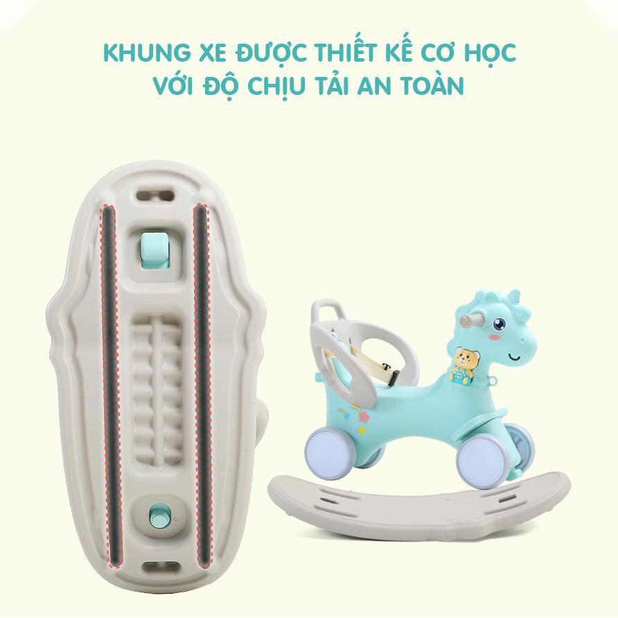 Ngựa bập bênh có bánh xe, có nhạc full 6 chi tiết