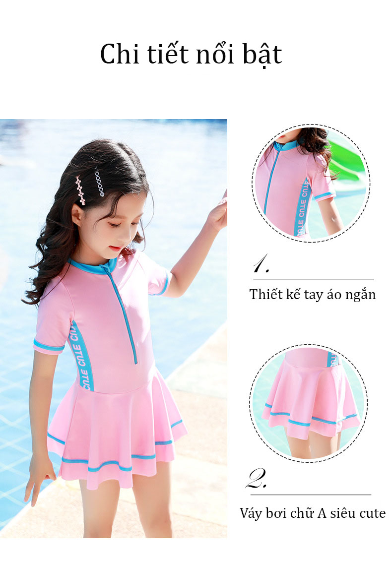 Đồ bơi bé gái kiểu áo váy bơi tay ngắn, nhiều màu sắc chiều cao từ 1-1.5m, màu sắc đẹp chất liệu vải cao cấp mã 302016