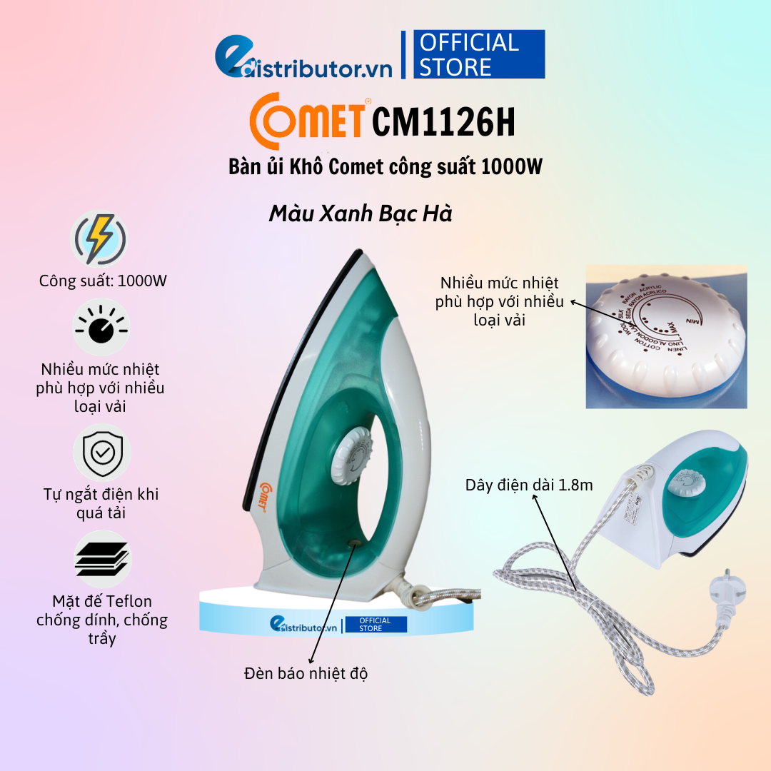 Bàn ủi khô cao cấp Comet CM1126 - Hàng Chính Hãng - Bảo Hành 12 Tháng