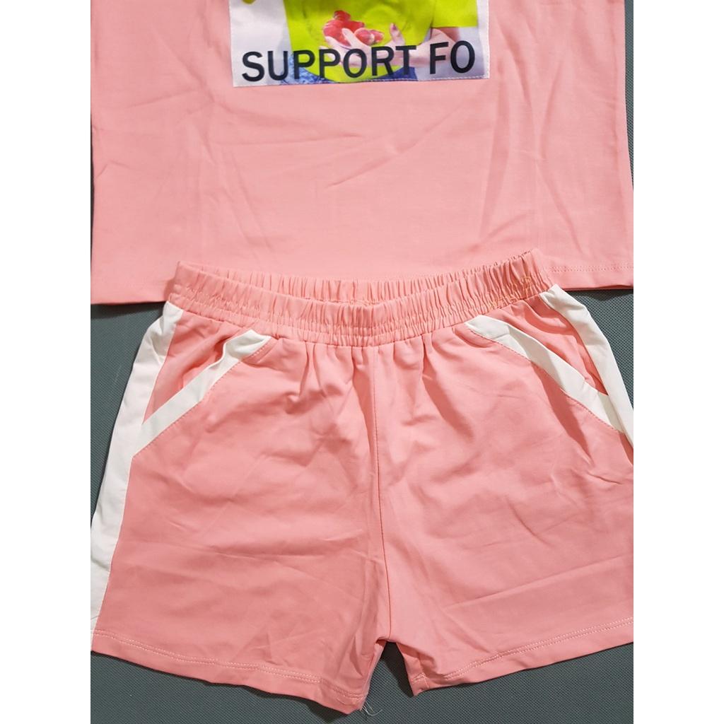 Bộ thun cotton quần short in bé gái cho bé gái tuổi teen