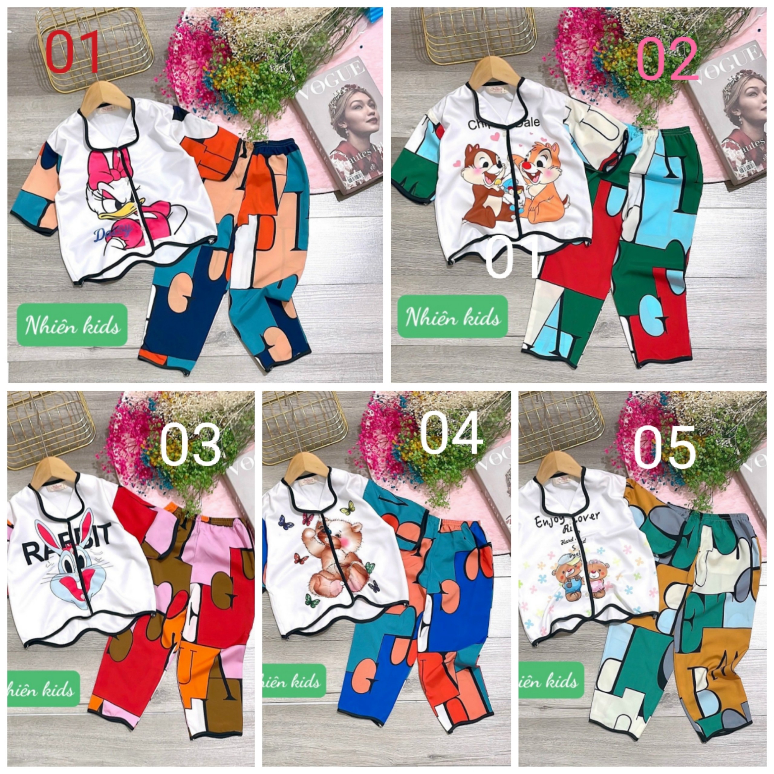 SÉT BỘ MẶC NHÀ PYJAMA MẶC NHÀ IN HÌNH NGỘ NGHĨNH