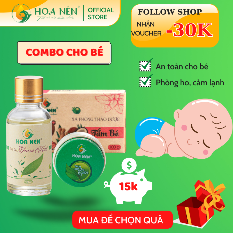 Combo chăm sóc toàn diện cho bé -Tinh dầu nguyên chất Hoa Nén - an toàn cho da nhạy cảm