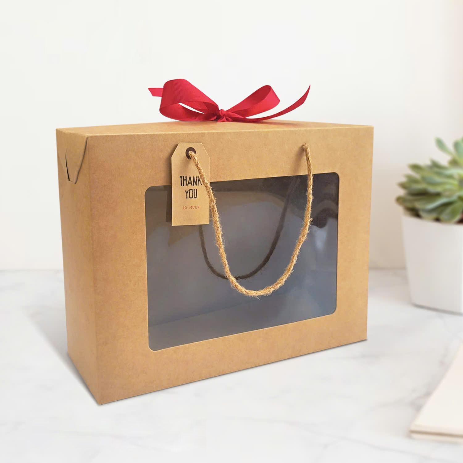 Hộp Xếp Kraft Quai Xách Kính - 28 x 21 x 10 cm - Linh Lan