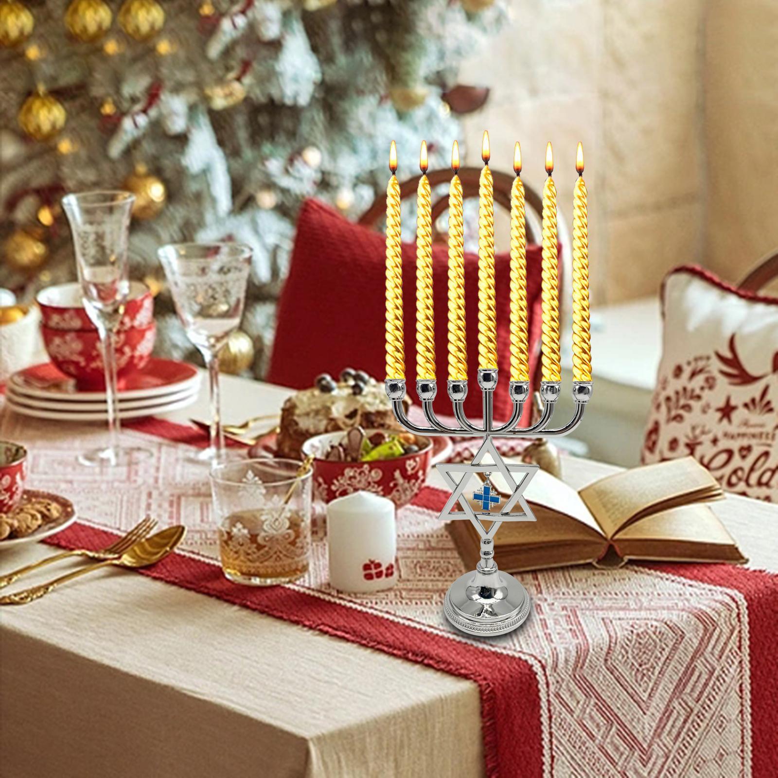 Hanukkah Menorah Candle Holder with star Branches Candlestick Decorations Elegant for Fireplace Mantel Height 17cm Candle Stand