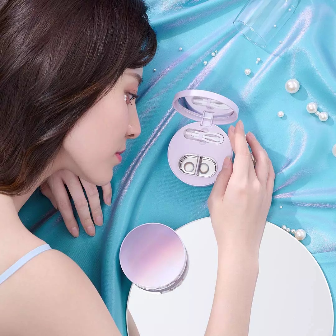 Hộp Làm Sạch Kính Áp Tròng Lofans Tính Năng Rung Siêu Âm Tích Hợp Gương Trang Điểm Ultrasonic Vibration Contact Lens Cleaning Box - Màu Tím