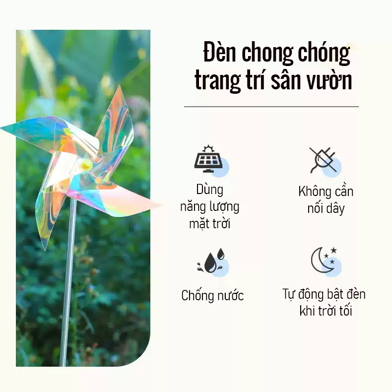 Đèn năng lượng mặt trời trang trí sân vườn hình chong chóng, trang trí sân vườn siêu đẹp- K1512