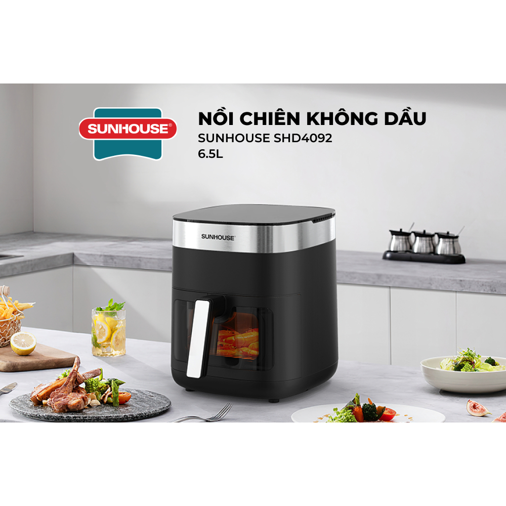 Nồi chiên không dầu 6.5L Sunhouse Mama SHD4092- Gia nhiệt kép - Cảm ứng - Cửa khoang chiên trong suốt, dễ quan sát - Hàng chính hãng