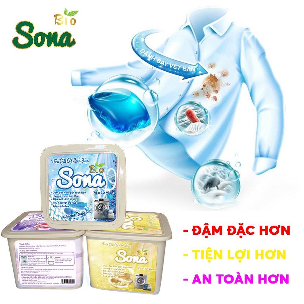 Viên giặt xả sinh học SONA giặt xả quần áo 2 trong 1 hộp 30 viên