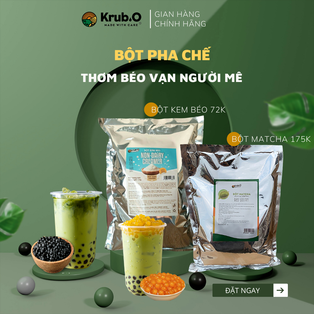 Bột Kem Béo Pha Trà Sữa Krub.O - Non Dairy Creamer Cao Cấp Túi 1Kg Thơm Béo Tôn Vị Trà
