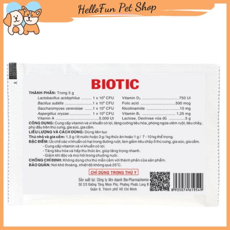 Men tiêu hóa cho chó mèo Biotic 5gr (Hỗ trợ đường ruột cho thú cưng)