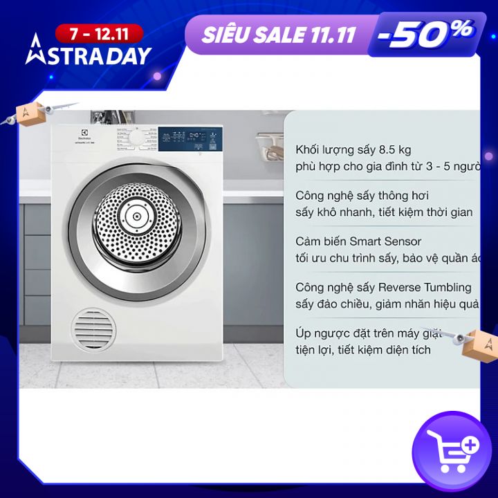 Máy sấy thông hơi Electrolux 8.5 kg EDV854J3WB-Hàng Chính Hãng